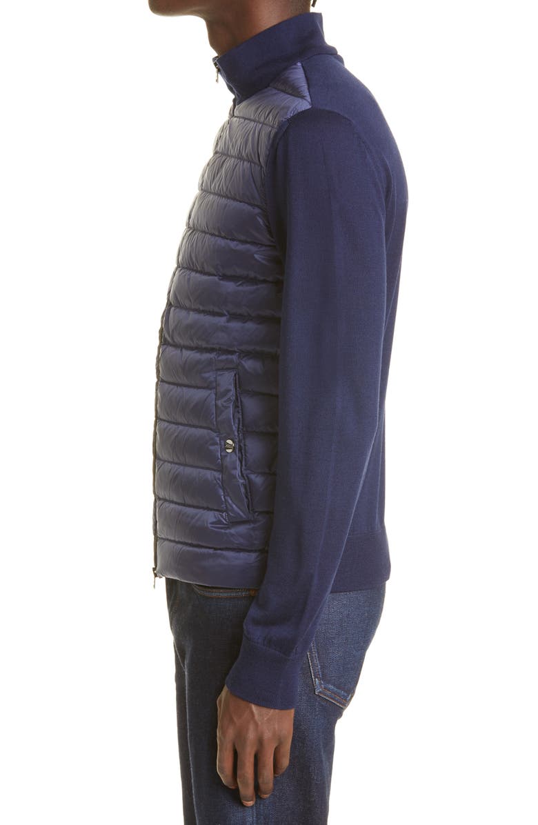 Herno Quilted Down Front Wool & Silk Cardigan, Alternate, color, 