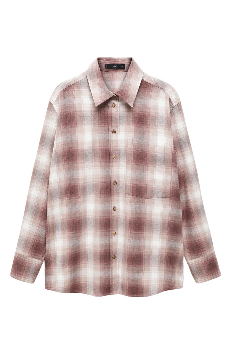 MANGO Plaid Cotton Blend Flannel Button-Up Shirt, Alternate, color,