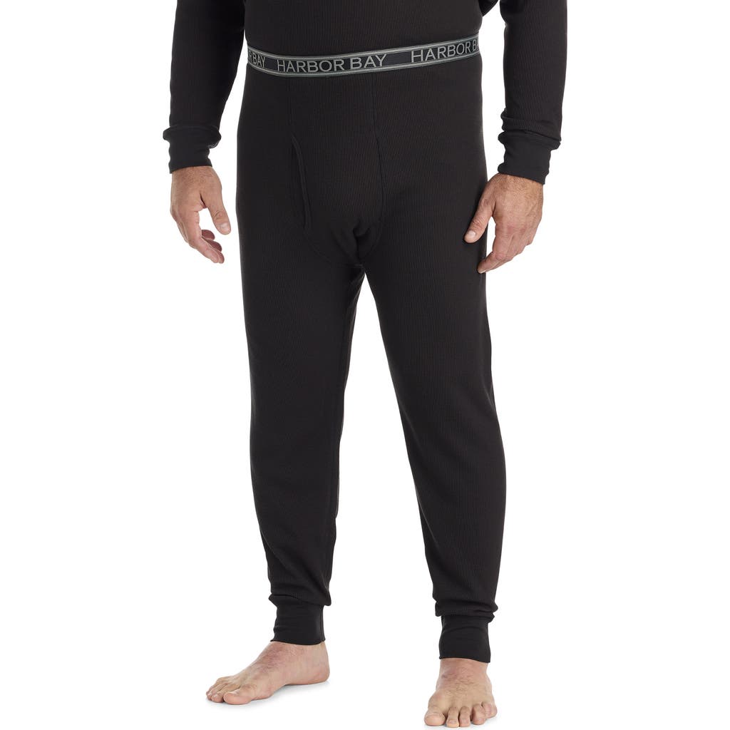 Harbor Bay By Dxl Big & Tall Performance Waffle-knit Thermal Bottoms In Black