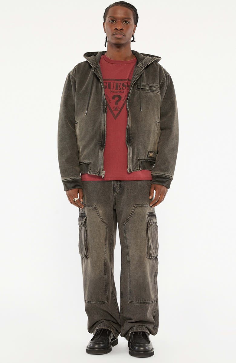 GUESS ORIGINALS Originals Hooded Sanded Denim Zip Jacket, Alternate, color,