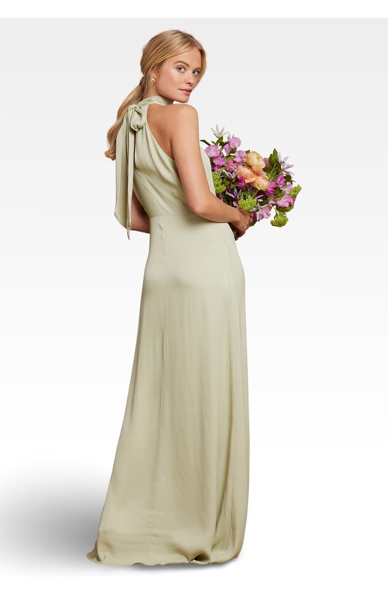 Maids to Measure Tilly Satin High Neck Bridesmaid Dress, Alternate, color, Sage Green