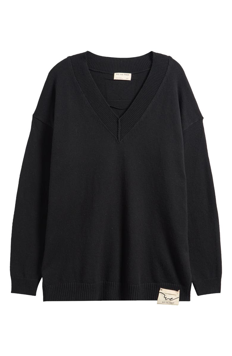 Free People Chelsea V-Neck Tunic Sweater, Alternate, color, Black Magic