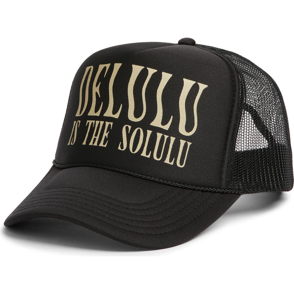 Friday Feelin ' Delulu Is The Solulu Trucker Hat In Black