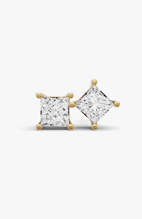14K Gold Studs 0.25 ct Earrings Princess Solitaire