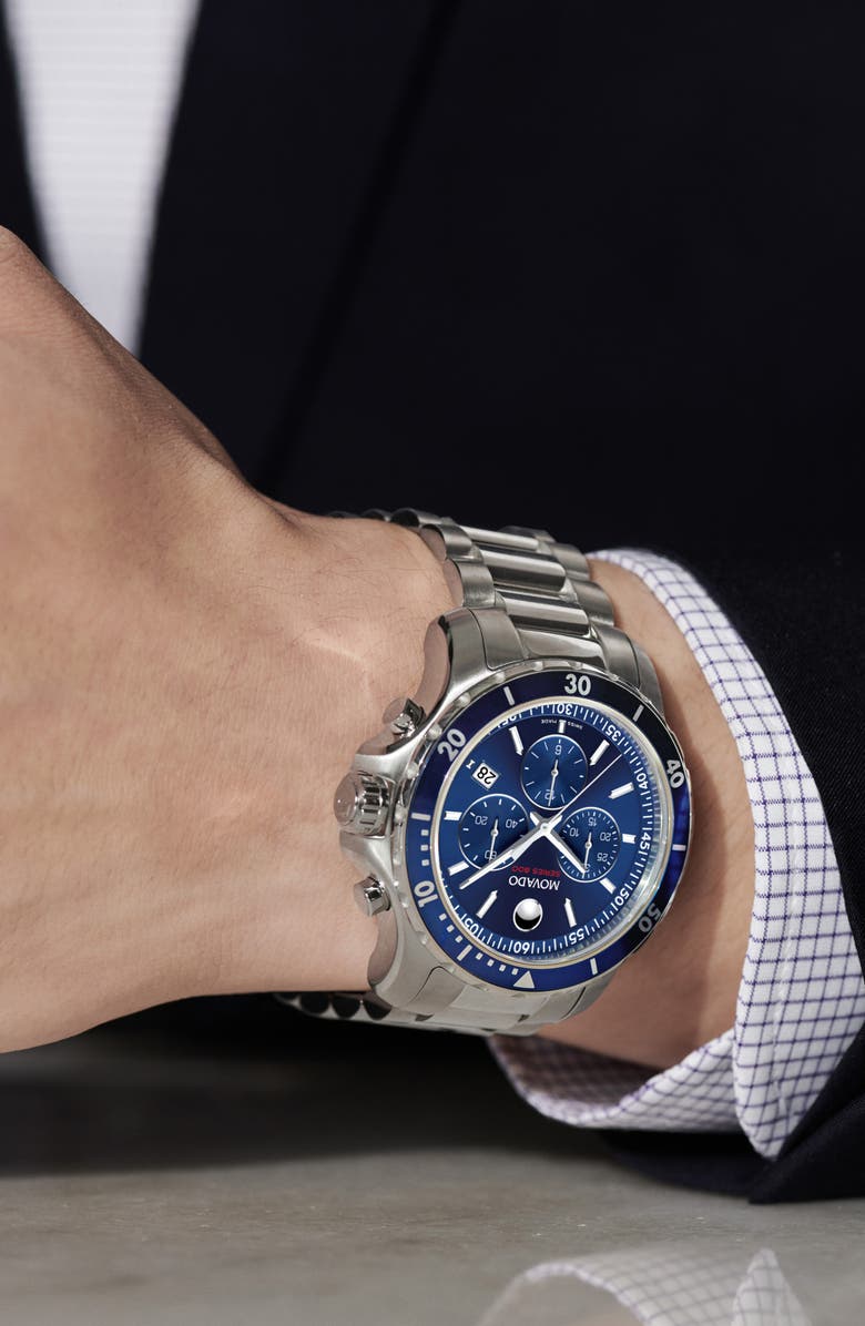 Movado 'Series 800' Chronograph Bracelet Watch, 42mm, Alternate, color, Silver/ Blue/ Silver