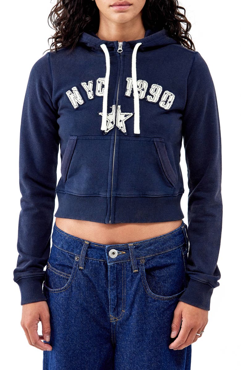 BDG Urban Outfitters Shrunken NYC Appliqué Zip Hoodie, Main, color, 