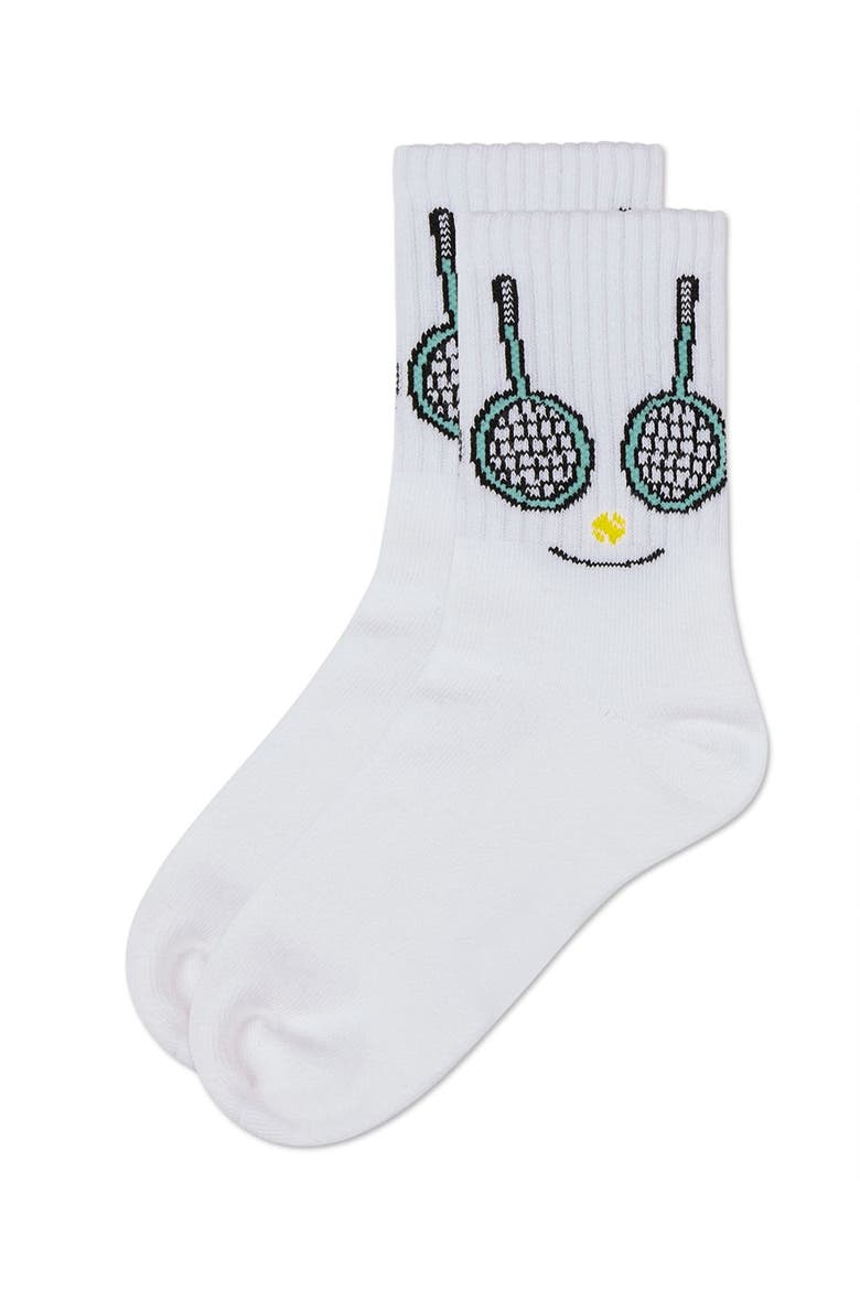 Tennis Smiley Face Crew Socks, Alternate, color, White