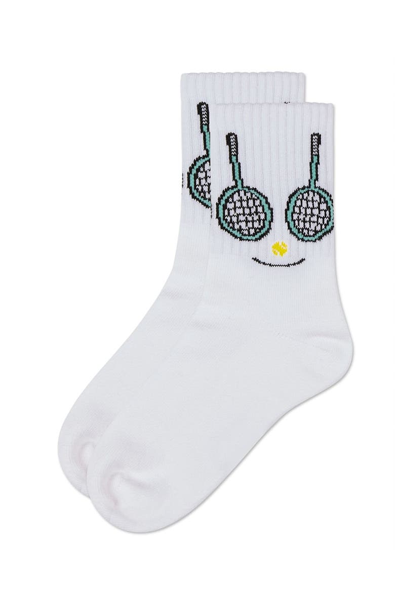 MeMoi Tennis Smiley Face Crew Socks, Alternate, color, White