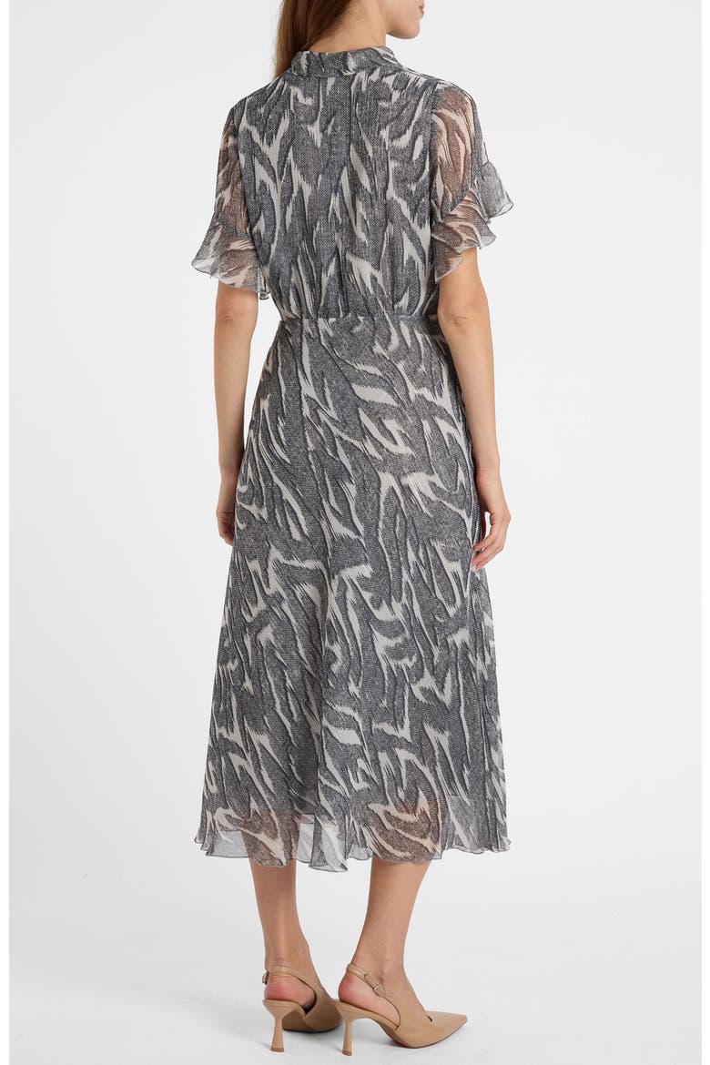Sabrina Tie Neck Short Sleeve Midi Dress, Alternate, color, Onyx Multi