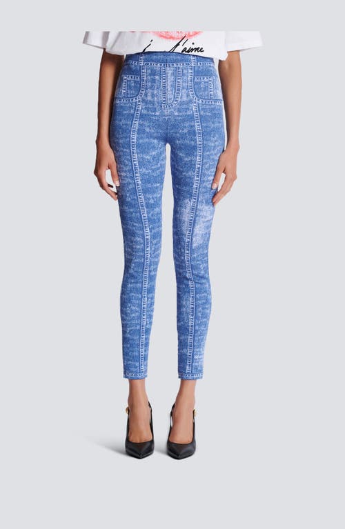 Shop Balmain Jacquard Knit Leggings With Denim Effect