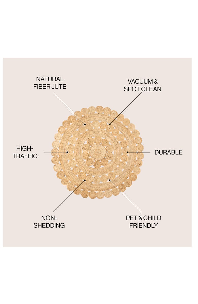 JONATHAN Y Daisy Hippy Jute Medallion Circle Round Area Rug, Alternate, color, Natural