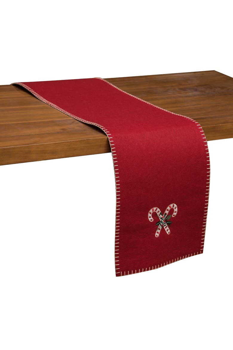 Candy Cane Berry Embroidered on Felt Christmas Runner 12" x 47.25", Alternate, color, Red
