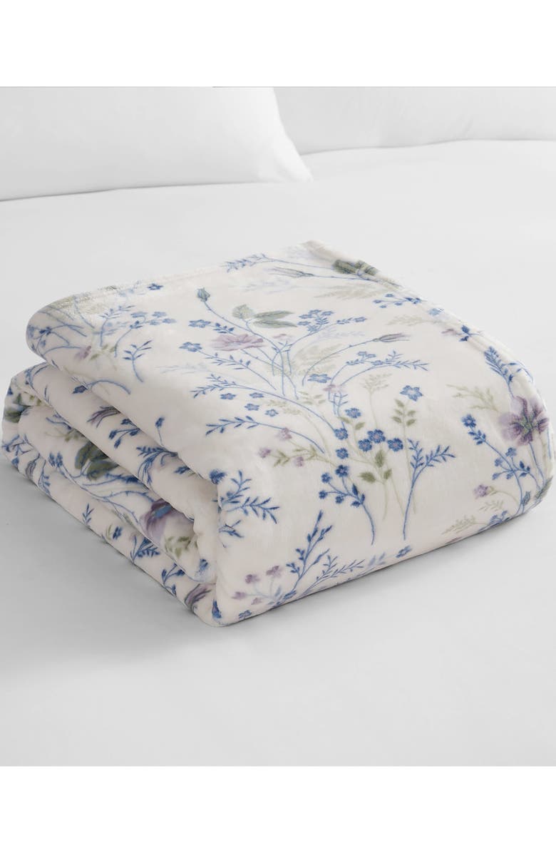 Lucky Brand Wildflower Faux Shearling Throw Blanket, Alternate, color, Purple Floral
