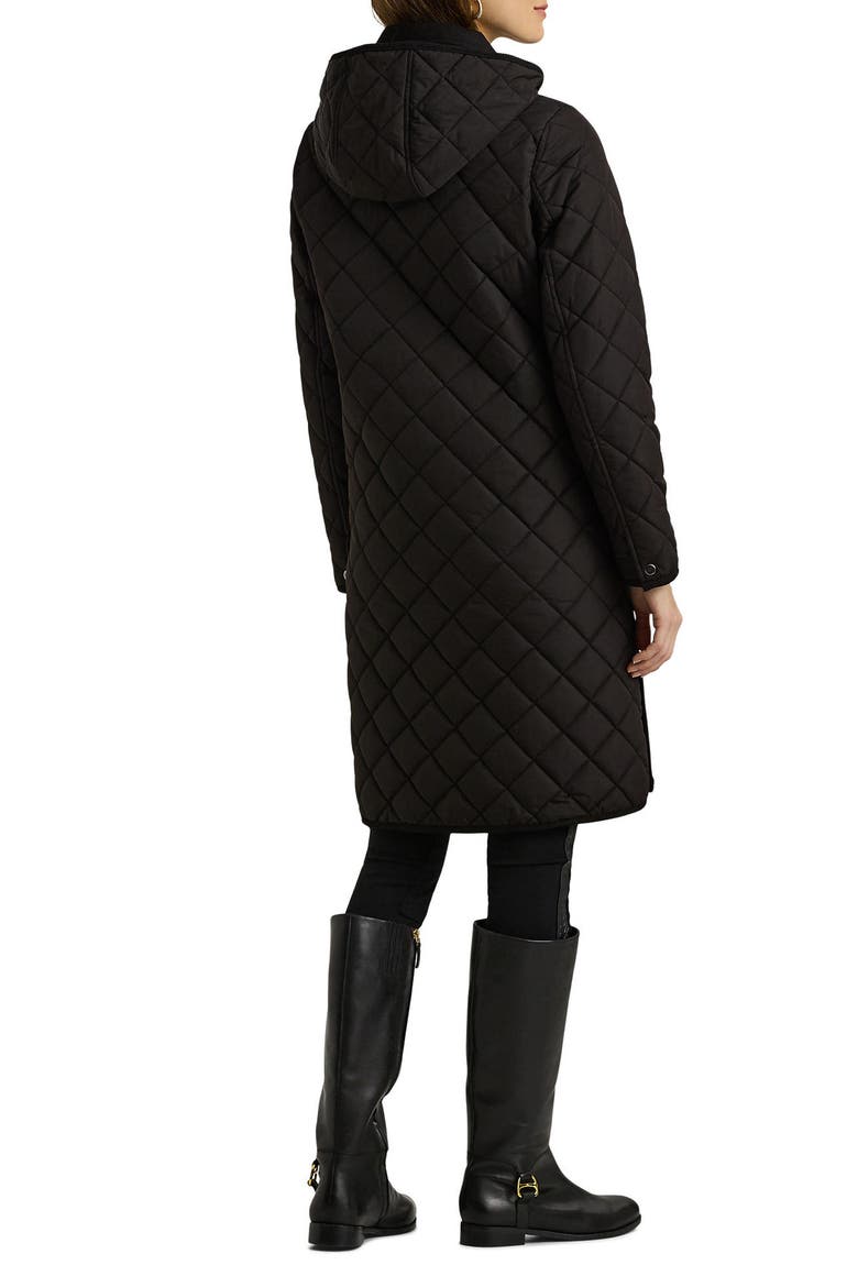 Hooded Longline Quilted Jacket, Alternate, color, BLACK