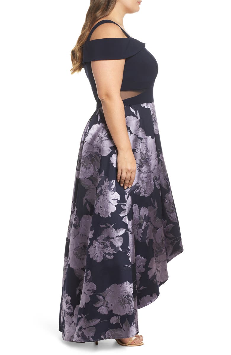 Xscape Evenings Xscape Off the Shoulder Brocade High/Low Dress, Alternate, color, 