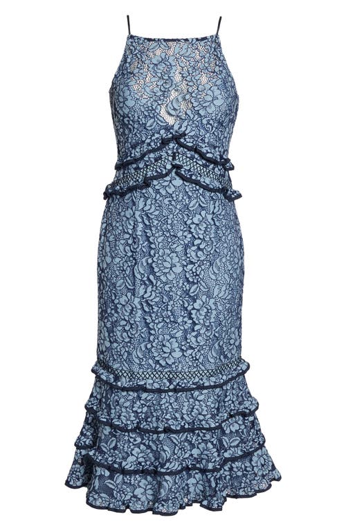 Keepsake The Label Catch Me Ruffle Lace Sheath Dress In Blue