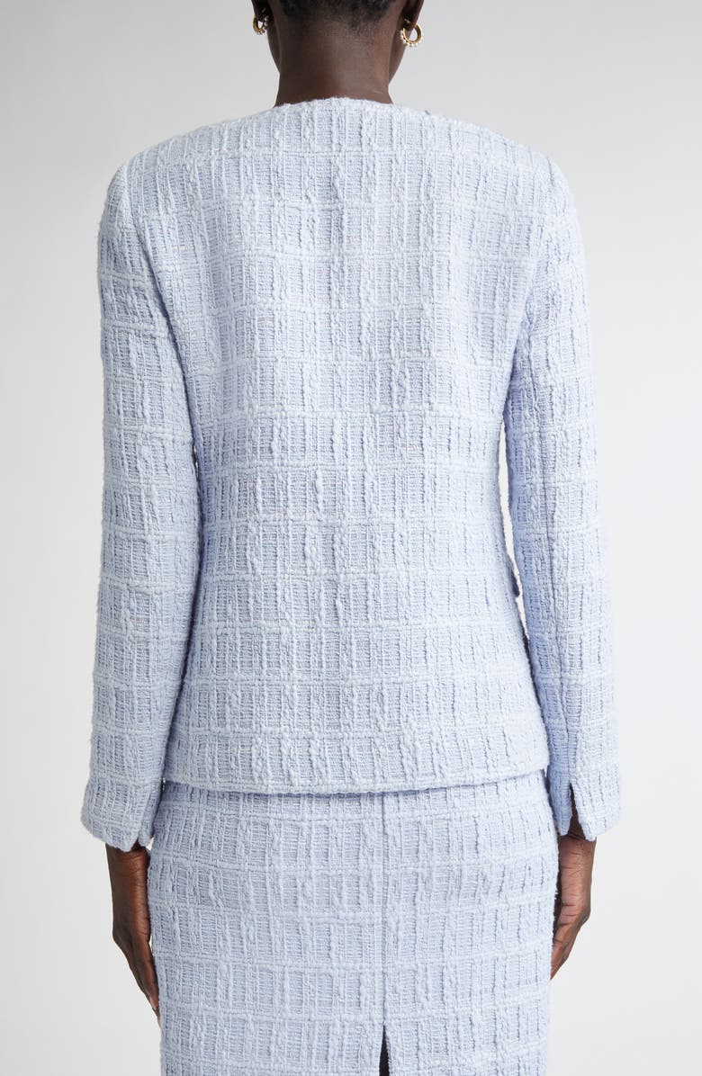 ST. JOHN Plaid Textured Cotton Blend Tweed Jacket, Alternate, color, Blue Lagoon