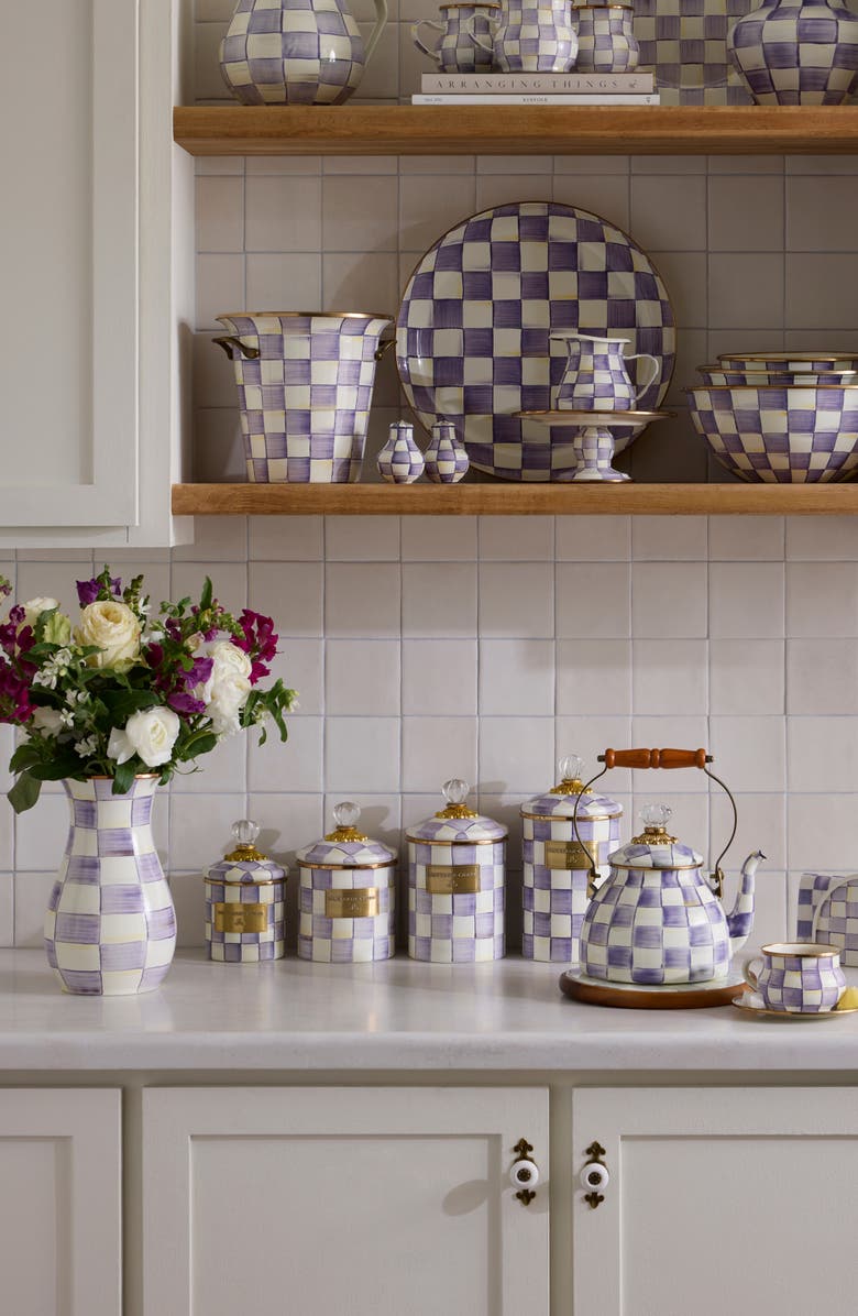 MACKENZIE CHILDS Violet Check Demi Enameled Steel Canister, Alternate, color, Violet