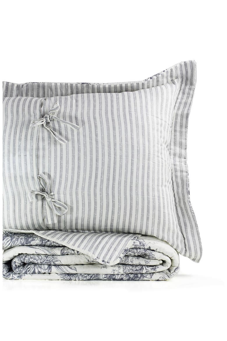 Toile & Stripe Reversible Cotton Quilt Set, Alternate, color, GREY