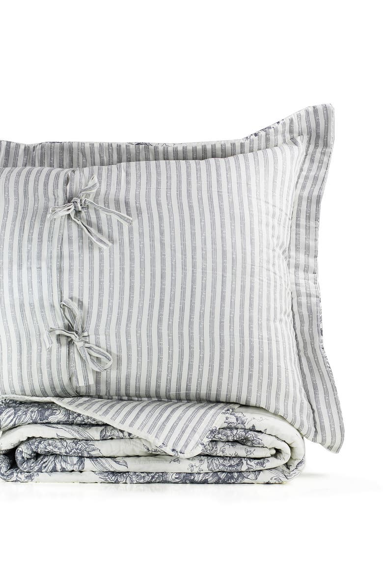 MELANGE HOME Toile & Stripe Reversible Cotton Quilt Set, Alternate, color, Grey