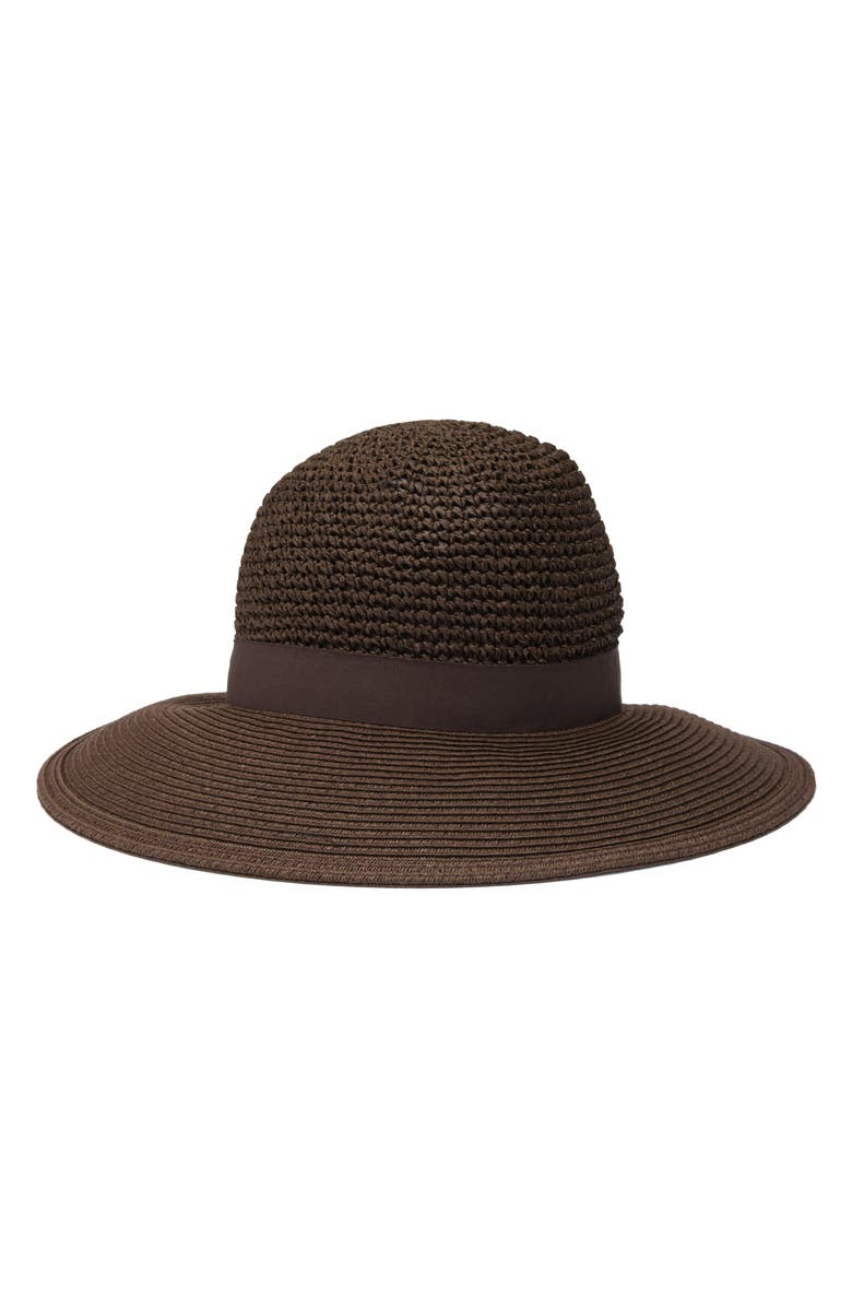 Nine West Crochet Stitch Floppy Hat, Main, color, Chocolate