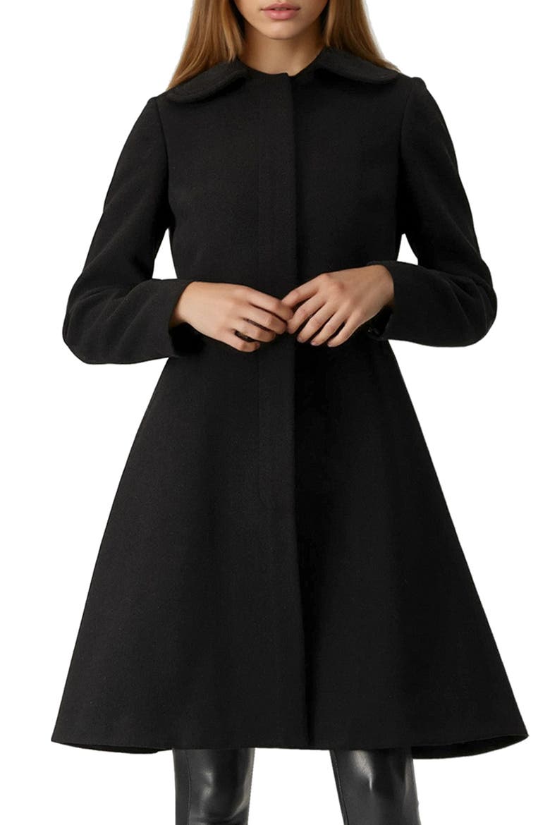 Petal-Collar Wool-Blend Zip Coat, Main, color, Black
