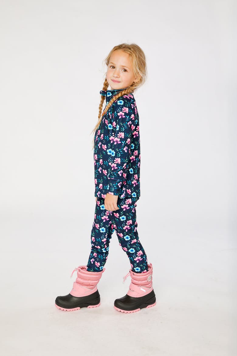 Floral Two Piece Brushed Half-Zip Top & Pants Thermal Underwear, Alternate, color, Blue Floral Print