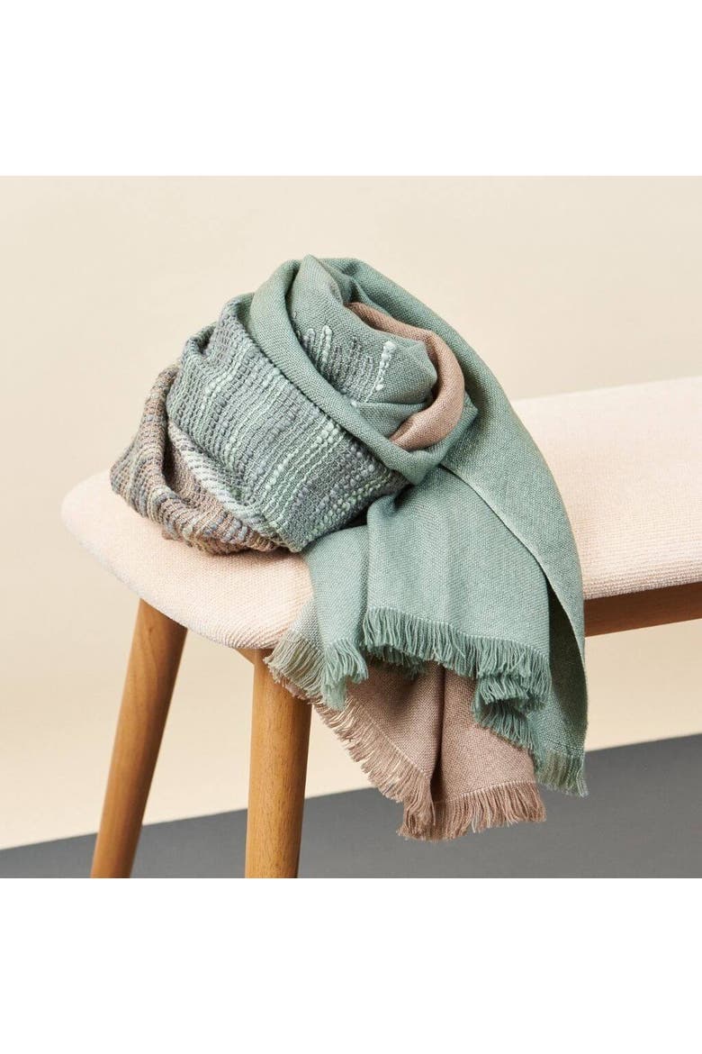 Merino Wool Bedspread with Hand Embroidery, Alternate, color, Salvia Green