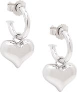 Seven Saints Puffy Heart Dangle Hoop Earrings Spiritual & Minimalist Jewelry