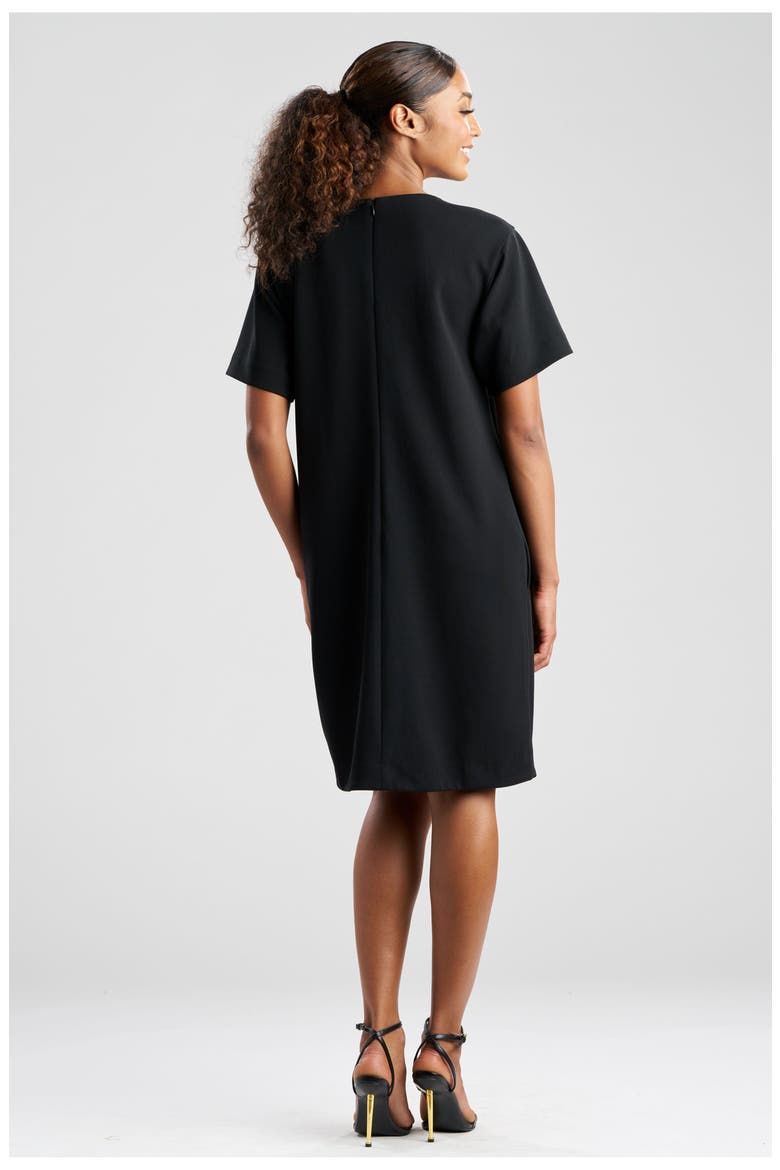 Solid Knit Crepe Short Sleeve Shift Dress with Embellishment, Alternate, color, BLACK