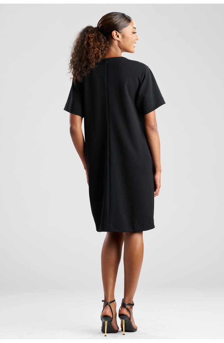 N Natori Solid Knit Crepe Short Sleeve Shift Dress with Embellishment, Alternate, color, Black