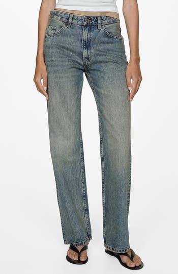 Mango Straight Leg Jeans In Blue