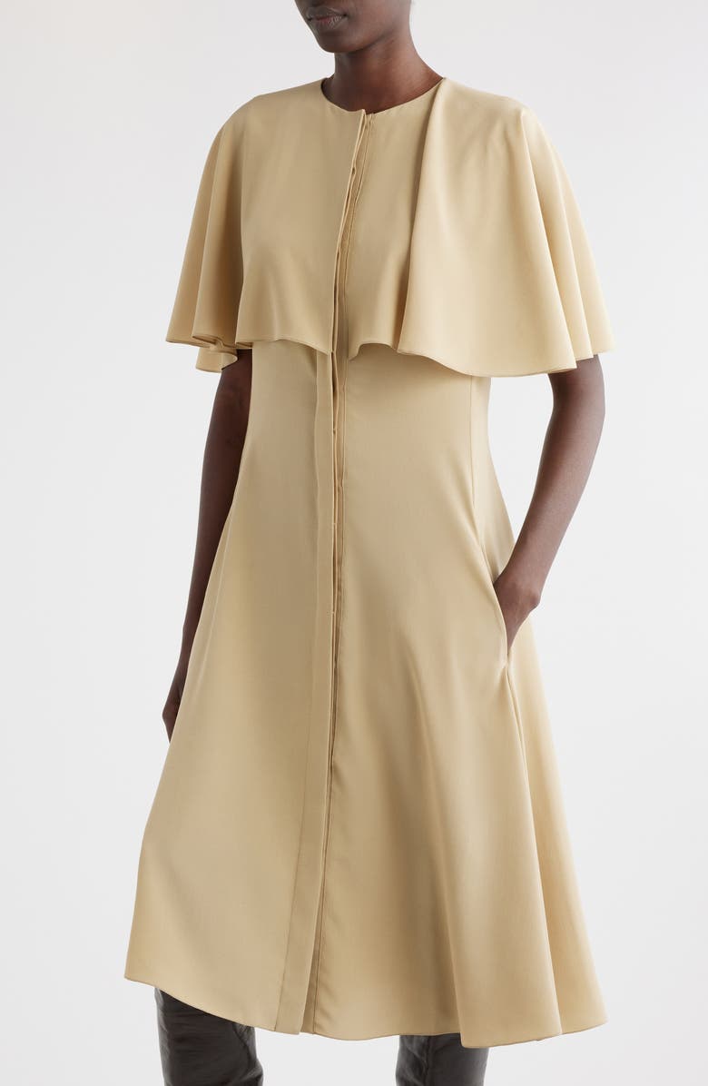 Chloé Cape Overlay Silk Crepe Shirtdress, Alternate, color, Golden Hemp