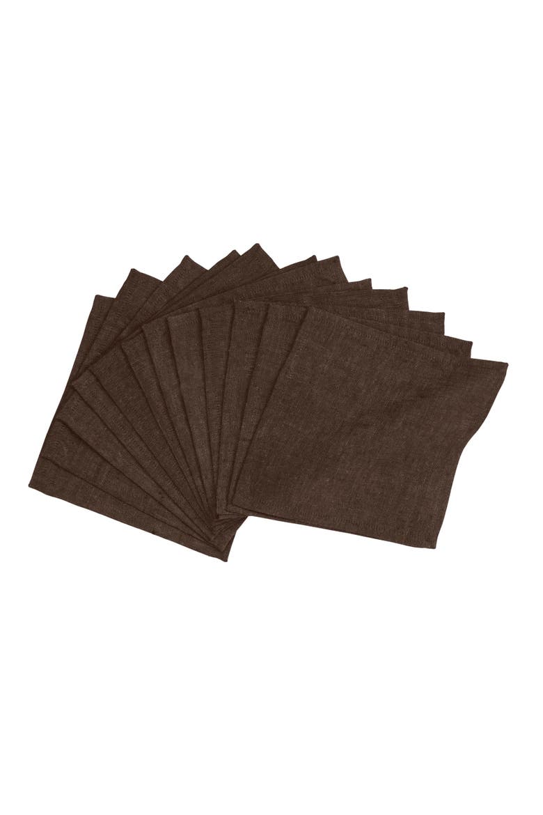 Linen Cocktail Napkins Set of 12 - Athena, Main, color, Chambray Brown