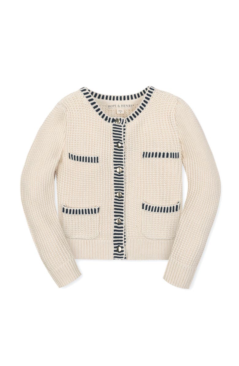 Hope & Henry Organic Puff Sleeve Textured Cardigan Sweater, Alternate, color, Ivory Tweed