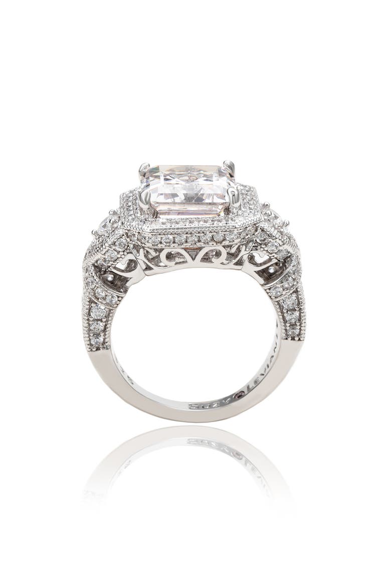 Pavé Cubic Zirconia Engagement Ring, Alternate, color, WHITE