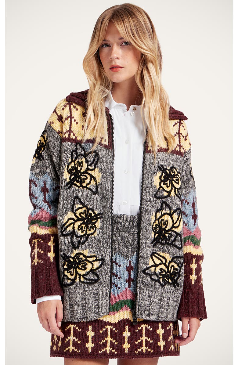 La DoubleJ Embroidered Chalet Cardigan, Main, color, Multicolor Grey