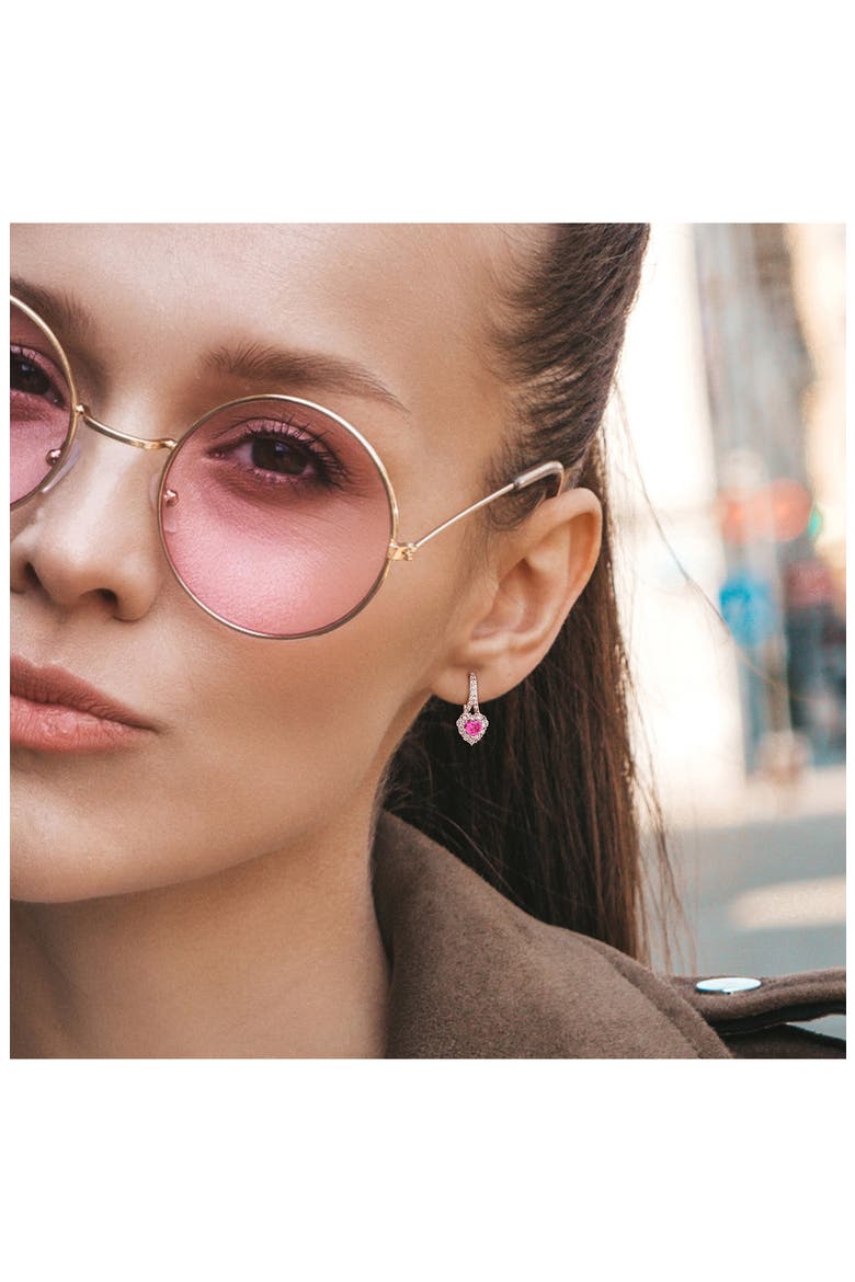 Lab Created Pink Sapphire & Lab Created White Sapphire Drop Earrings, Alternate, color, PINK