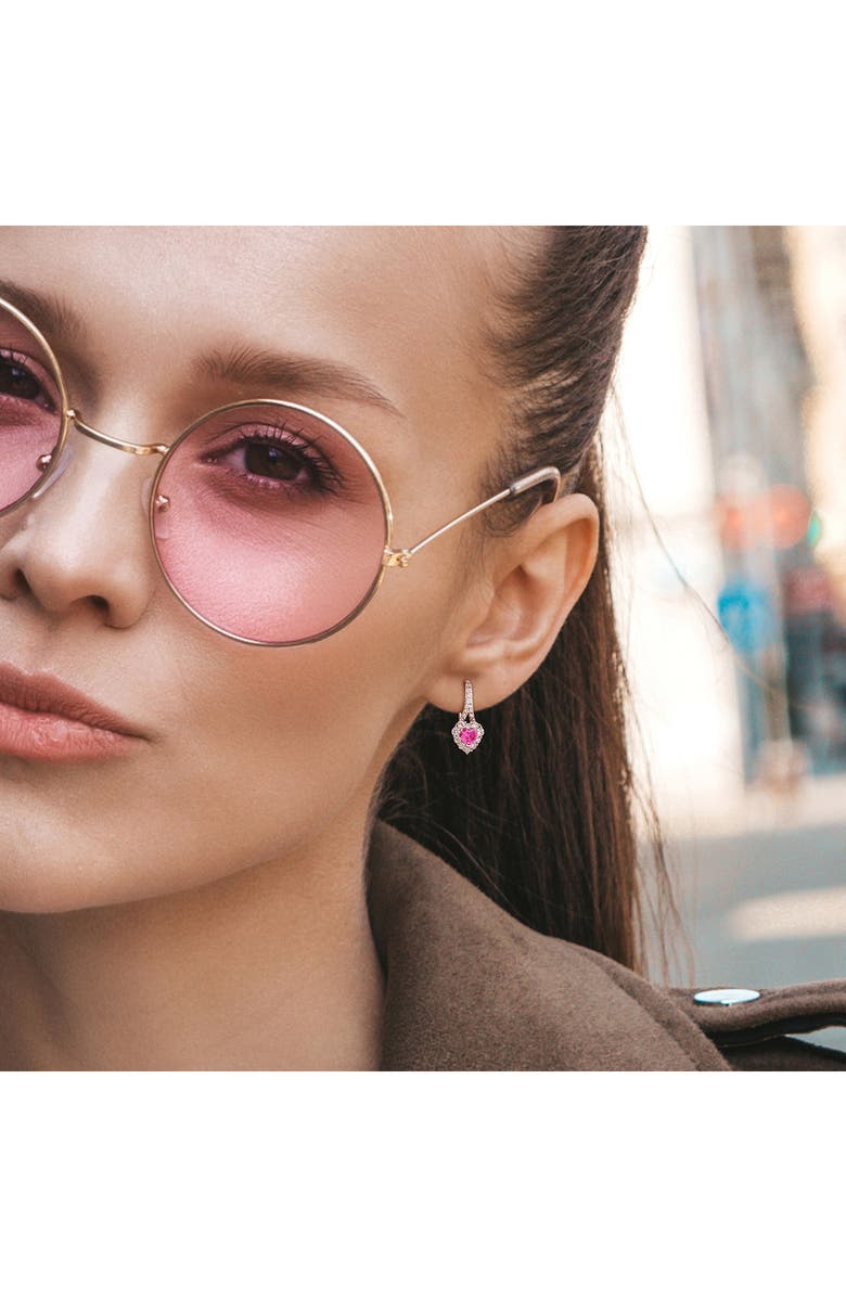 DELMAR Lab Created Pink Sapphire & Lab Created White Sapphire Drop Earrings, Alternate, color, Pink