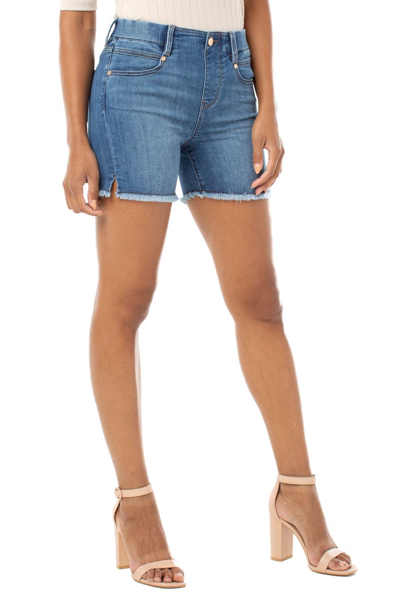 Gia Glider Fray Hem Pull-On Denim Shorts, Main, color, CORNELIA