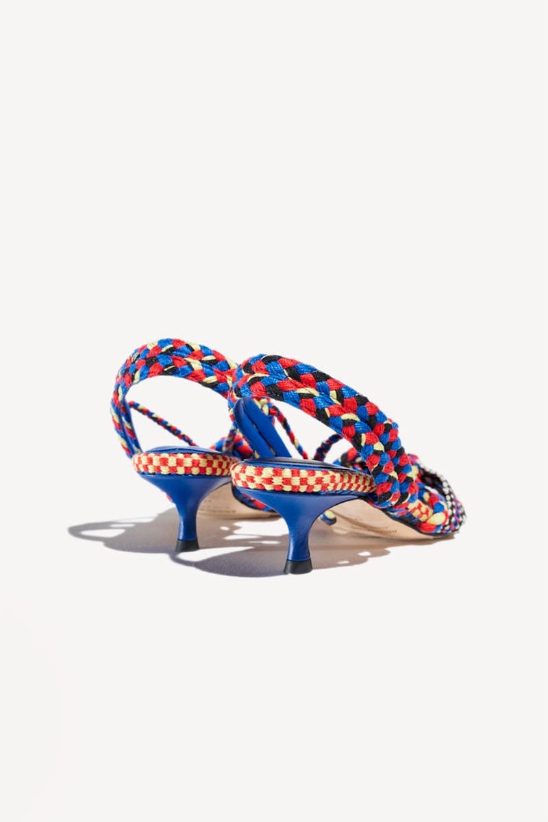 Aitana Braided Cotton Lace Up Kitten Heel Sandal, Alternate, color, Miro
