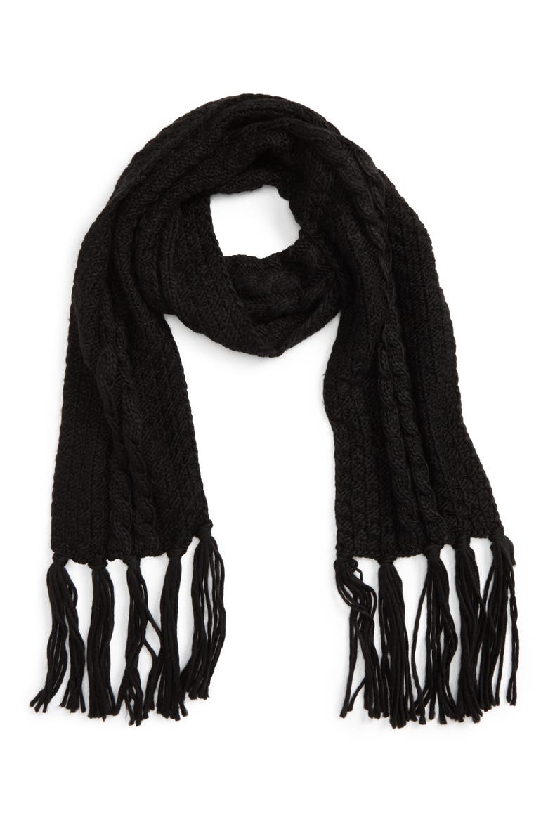 Cable Knit Scarf, Main, color, BLACK