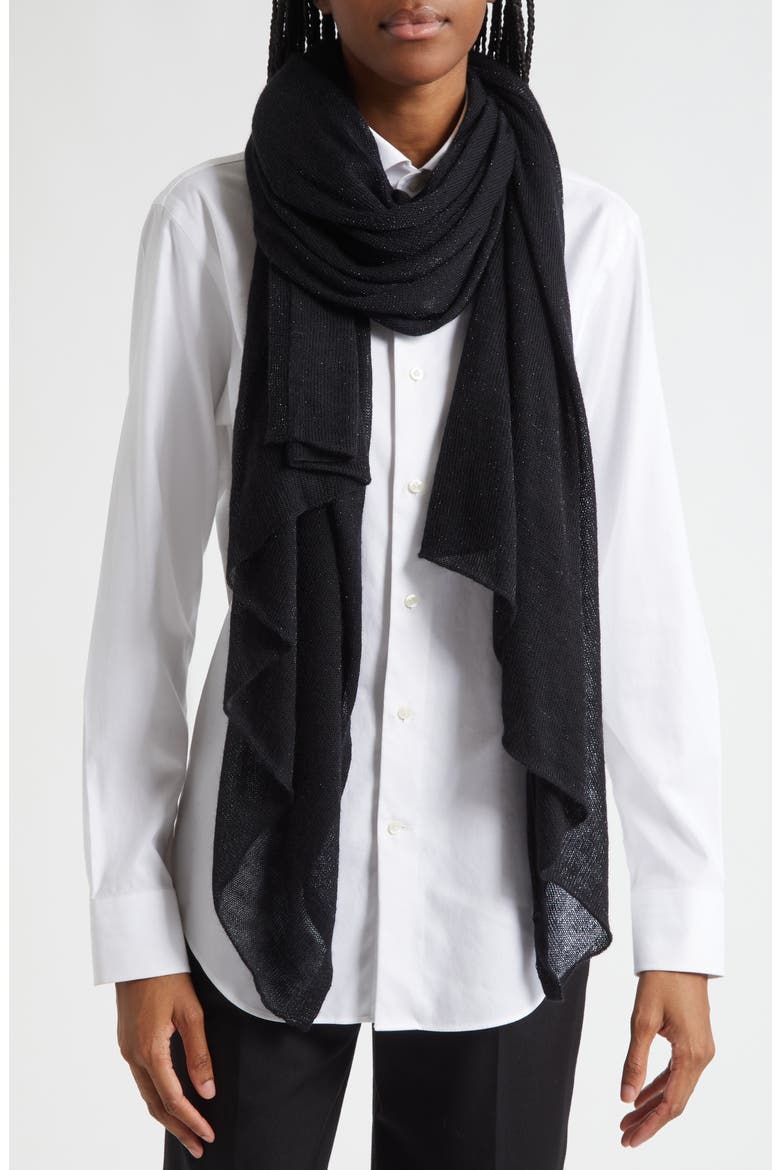 Fine Gauge Cashmere & Metallic Scarf, Alternate, color, BLACK METALLIC