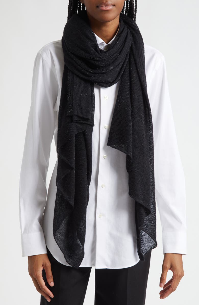 Lafayette 148 New York Fine Gauge Cashmere & Metallic Scarf, Alternate, color, Black Metallic