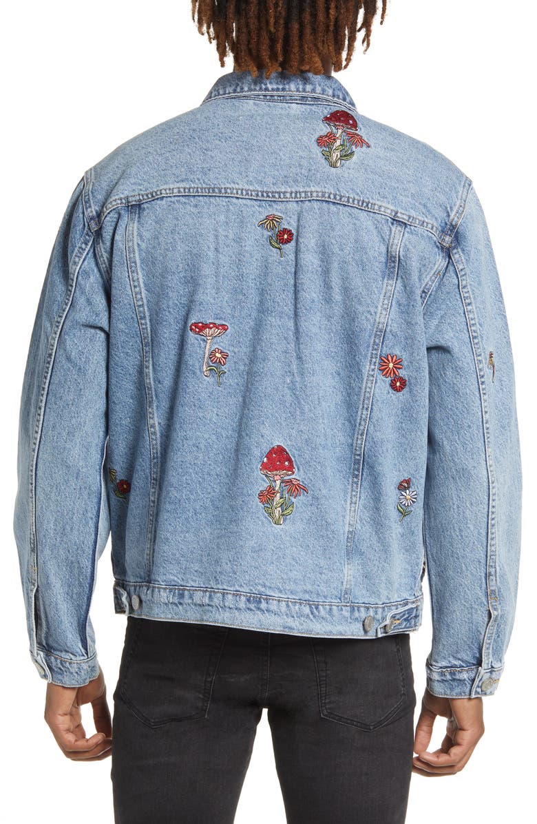 PacSun Mushroom & Floral Embroidered Denim Jacket, Alternate, color, 