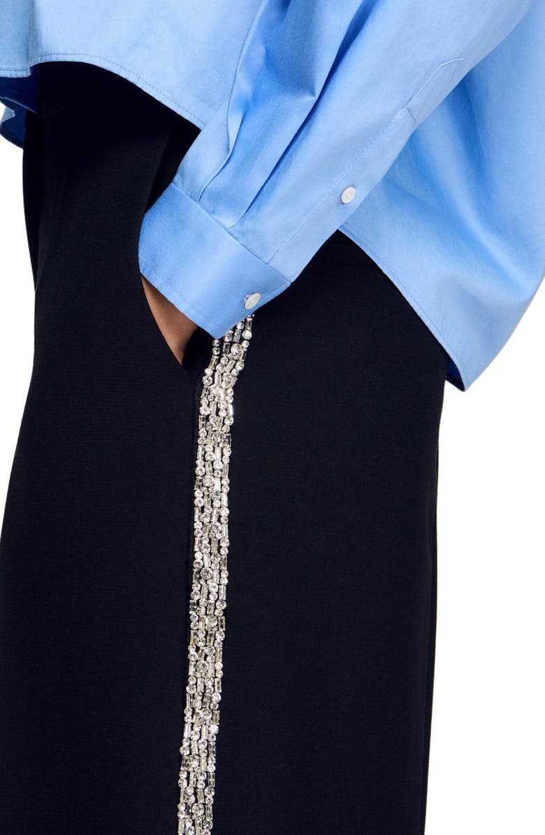 SANDRO Bermuda with rhinestone stripe, Alternate, color, Black