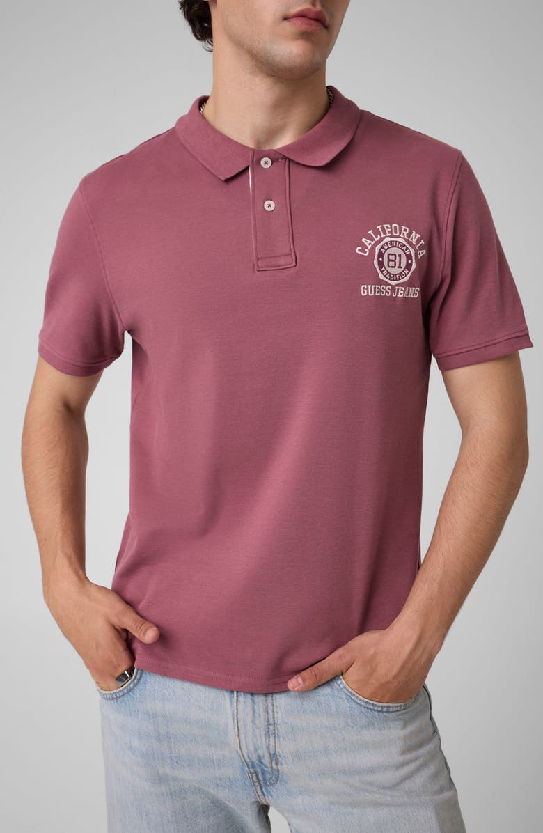 GUESS Muscle Fit Sueded Jersey Polo, Main, color, Soft Berry
