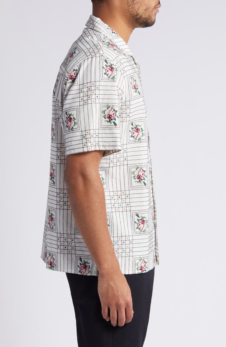 Wax London Didcot Embroidered Short Sleeve Cotton & Linen Button-Up Shirt, Alternate, color,