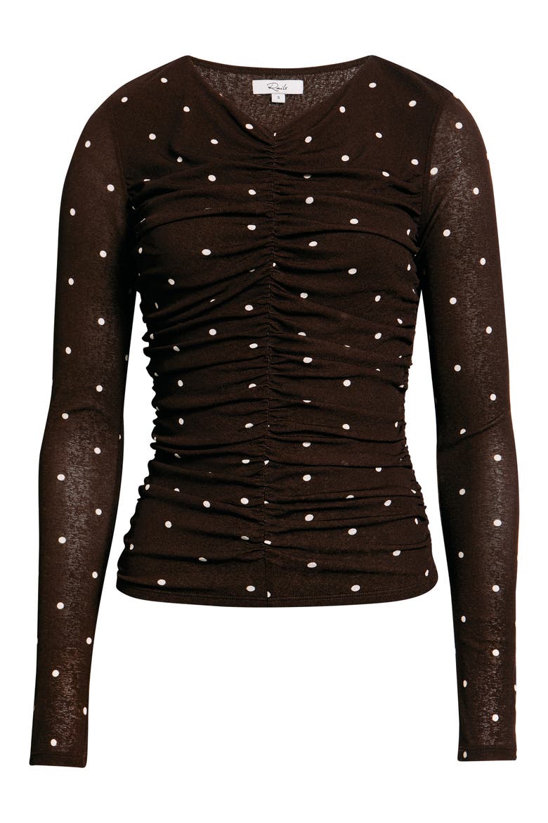 Georgina Dot Ruched Top, Alternate, color, COCOA POLKA DOTS