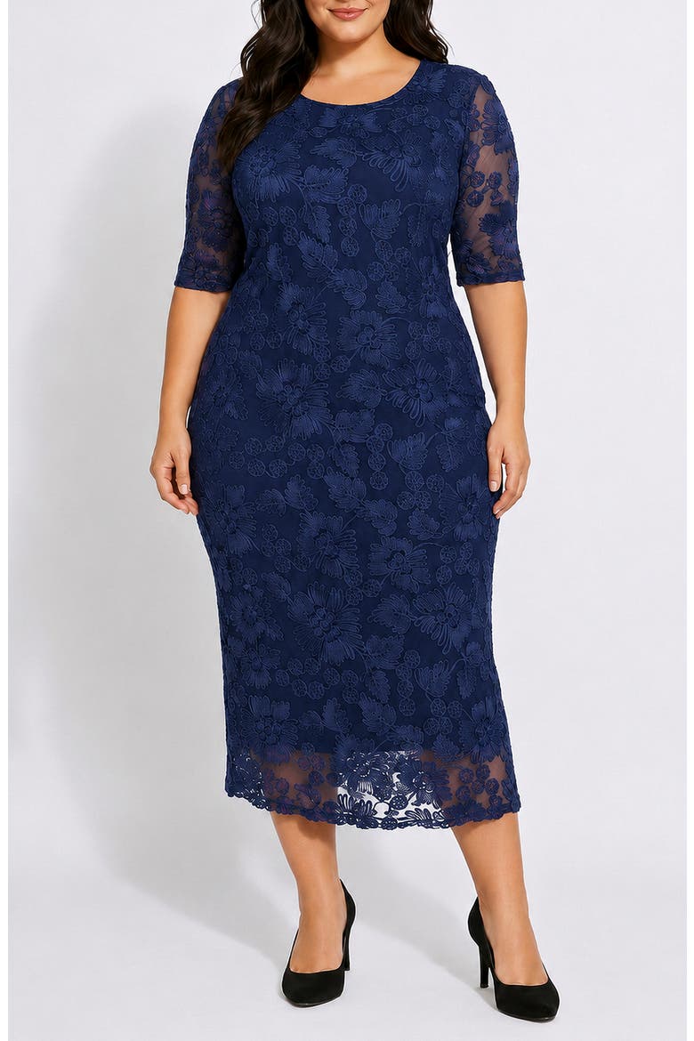 Soutache Illusion Sleeve Midi Dress, Main, color, NAVY